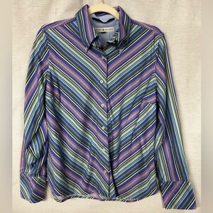 Tommy Hilfiger Y2K Diagonal Rainbow Stripe Button Down Shirt Large